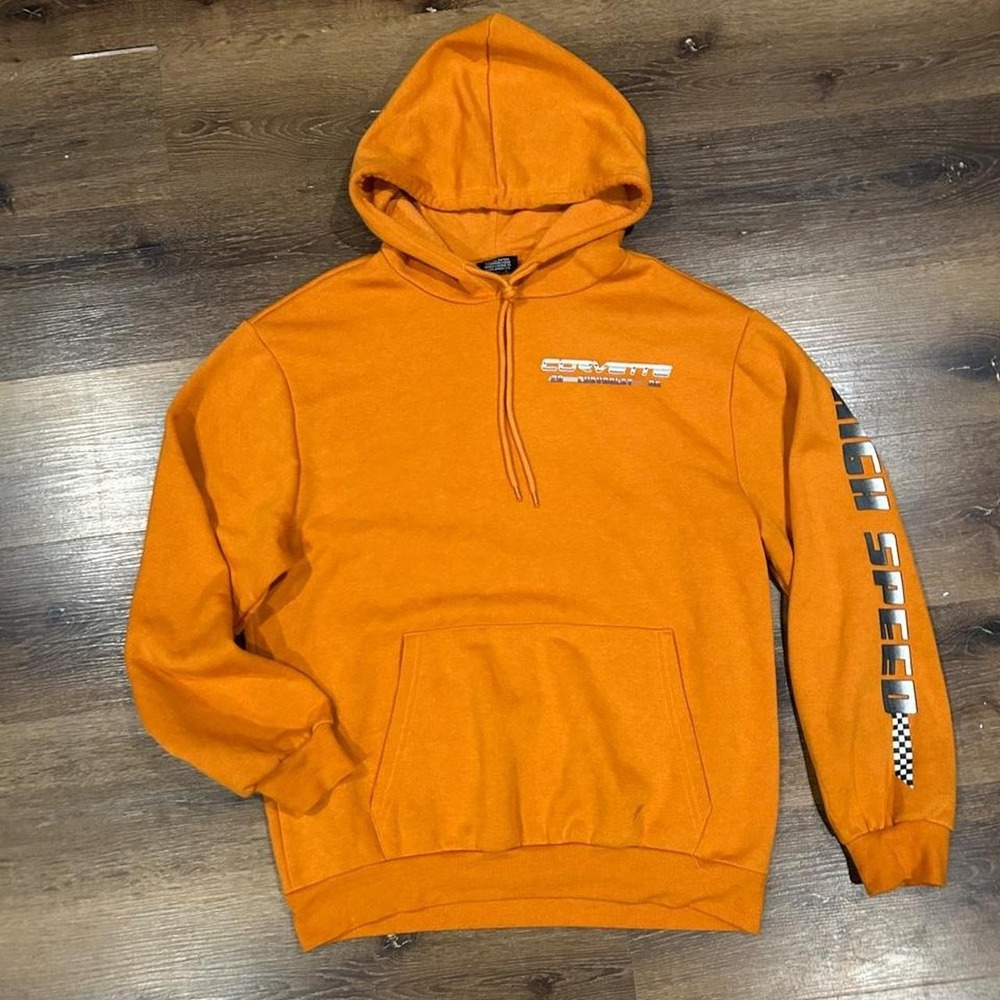 Chemistry Corvette Chevrolet High Speed Graphic Orange Hoodie Mens Large